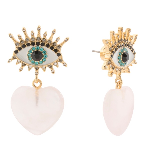 Kurt Geiger Evil Eye Pink Heart Drop Earrings